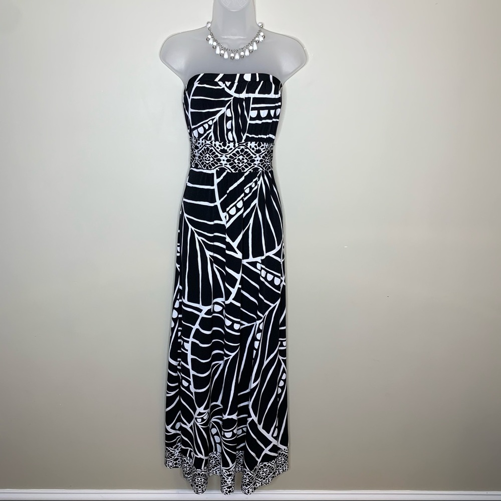 WHBM Black and White Strapless Maxi Dress